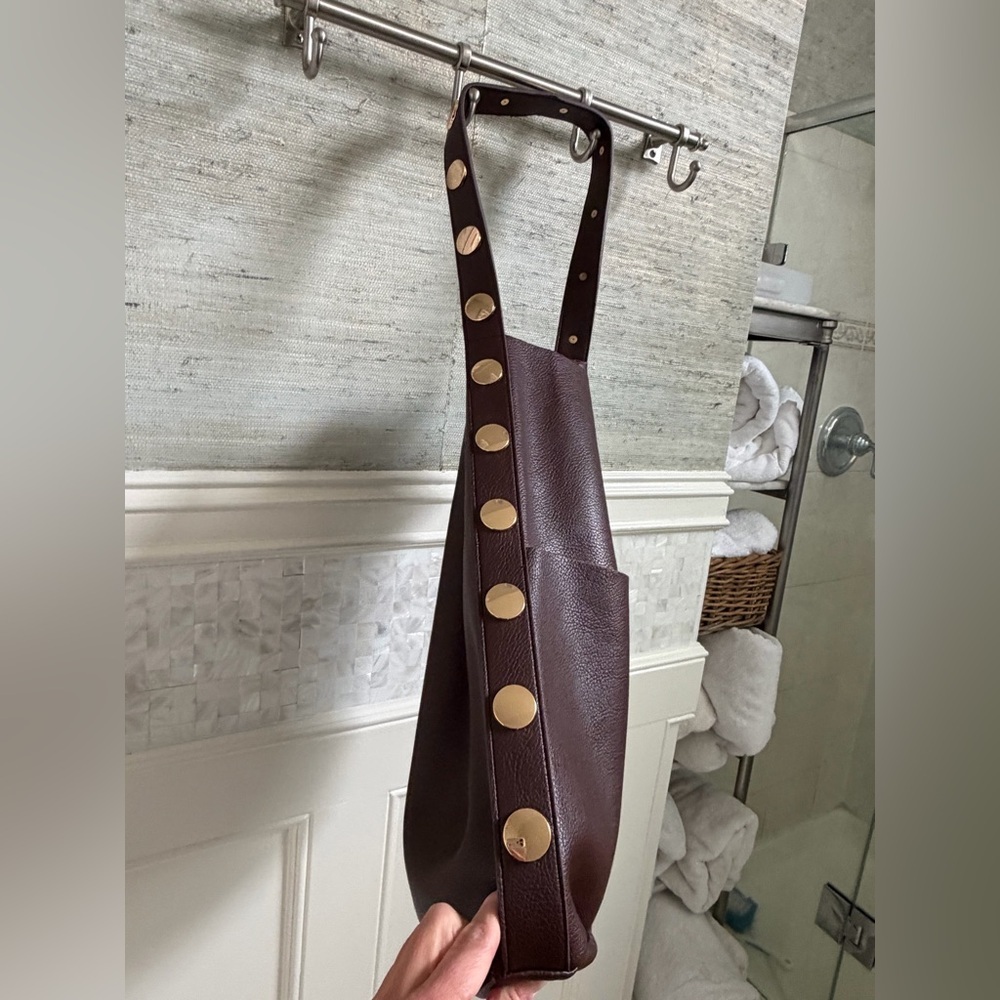 NWT new Anthropologie studded vegan leather north west tote bag + pouch brown - Picture 6 of 14